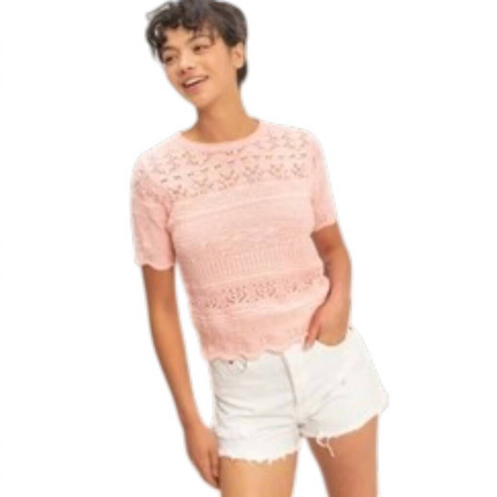 NEW HYFVE crochet knit short sleeve top in pink